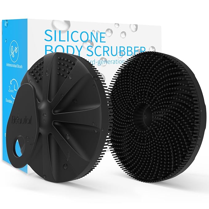Silicone Body Scrubber, BEAUTAIL Upgrade 3rd Gen Shower Bath Brush, Lather Nicely, Soft Massage Body, More Hygienic Than Traditional Loofah, Gentle Exfoliating for Sensitive Skin, 1 Pack, Black