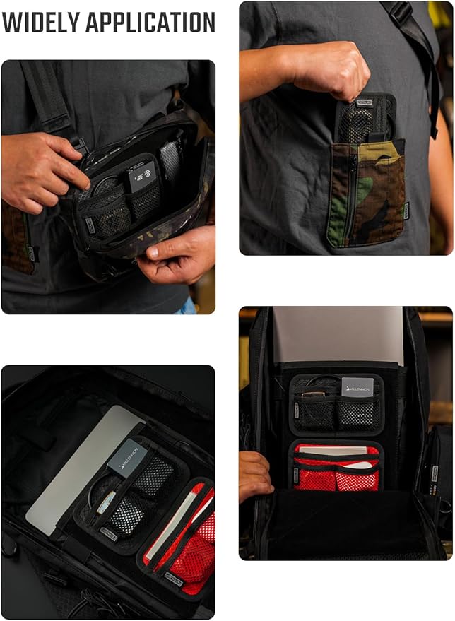 TACTICAL_GEEK TCM3 Mini EDC Organizer Board, Backpack Accessories with Open Pocket & Mesh Pocket, Utility Admin Bag Insert Panel Hook and Loop Modular Organizer for Daily Carry(Black)