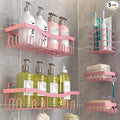 Youvip Adhesive Shower Caddy, No Drilling Bath Organizers 5 Pack, Rustproof Shelves with Soap Holder & Toothbrush Holder, Pink Bathroom Accessories Decor Set
