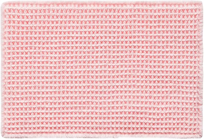 TYUU Light Peachy Pink Bathroom Rugs, Waffle Bath Mat Non Slip Washable Quick Dry Cute Bath Mat Boho Farmhouse Bathroom Decor, 36"x24" Light Peachy Pink