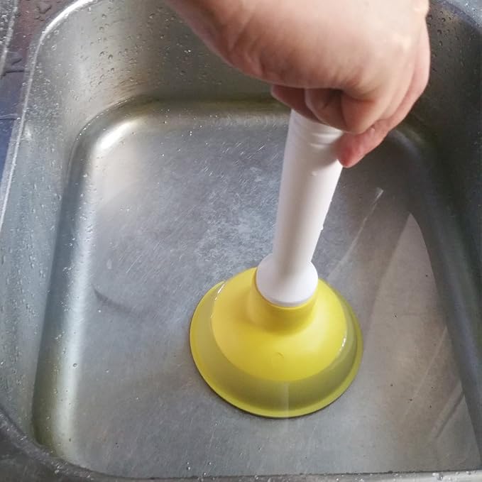 NewFerU Drain Plunger, Small Hand Force Plumber Helper, Little 4 inch Cup Clog Remover, Tiny Rubber Unclogger in 9" Short Handle for Kitchen Sink, Bathroom Toilet, Shower Bath Tub (Yellow)