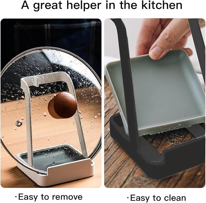 Spoon Rest and Lid Holder for Stove Top – Heat-Resistant Steel Organizer for Utensils, Lids, and Tongs – Drip Tray for Kitchen Counter