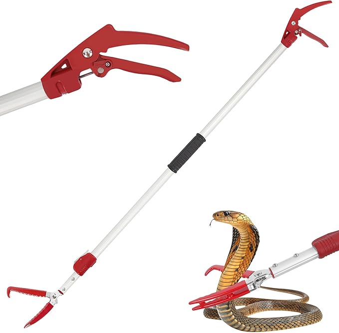 IC ICLOVER 55-78" Extended Snake Tongs, Extra Long Telescopic Snake Grabber Tool, Aluminum Heavy Duty Rattle Snake Catcher Handling Tools, Professional Grabber with Lock, Non-Slip Handle & Wide Jaw