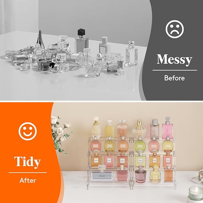 Lifewit Perfume Organizer, Bedroom Decor, Cologne Cupcake Stand, Tool-Free Assembly, Makeup Display Shelf for Vanity Bathroom Counter Storage, Clear, 23 cm/9", 2 Pcs