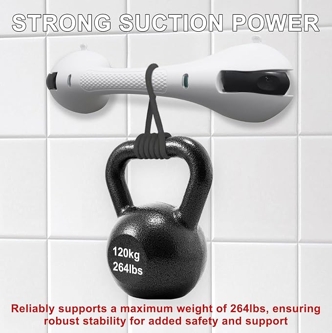 2Pack Suction Grab Bar for Shower Bathtub: Upgraded Heavy Duty Non-Slip Grip Handle with Strong Suction Cup for Bathroom Wall, Max Load 269LBS Safety Bar for Elderly Senior (2, White)