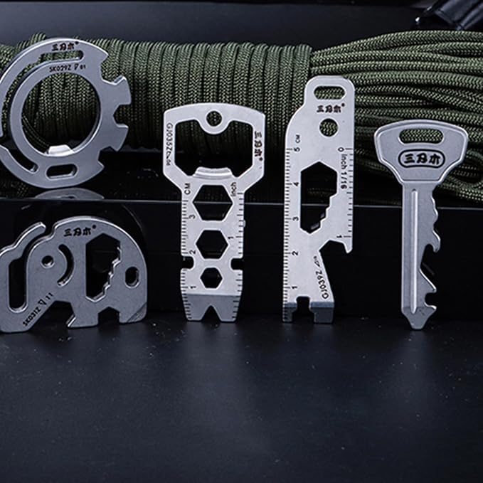 Sanrenmu Keychain Pry Bar Bottle Opener Mini Multi Tool with Wrench Function Stainless Steel Compact Size for Outdoor Camping Hiking