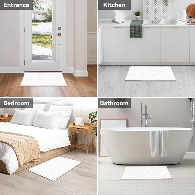 Bcoimo 30"×20" Chenille Bath Mat – Non-Slip with Backing Bath Rug Ultra-Absorbent and Machine Washable Bathroom Mat Quick-Dry Design. Ideal for Bathroom Shower and Tub Areas
