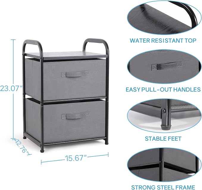 MAX Houser Dresser for Bedroom with 2 Drawers, Wide Chest of Drawers, Fabric Dresser, Storage Organizer Unit with Fabric Bins for Closet, Living Room, Hallway, Dark Grey