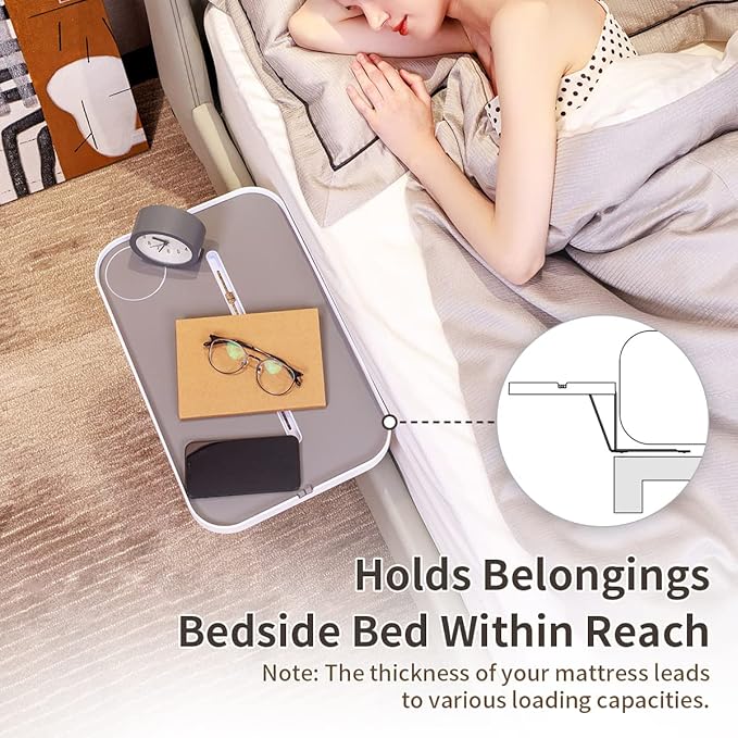 KIWIFOTOS Bedside Shelf for Bed Bedside Tray Table Under Mattress for Box Spring/Plate/Platform Bed 17" Large Tray Nightstand Shelf Side Caddy for College Dorm