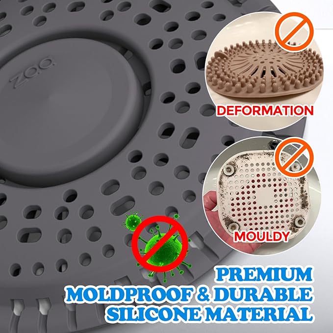 zaa Shower Drain Hair Catcher, Upgraded 2Pack Premium Silicone Drain Protector & Shower Drain Cover for Regular Floor Drains of Shower Room, Bathroom, Dark Gray