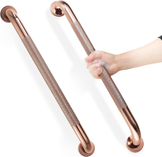 Grab Bars for Shower, Zynuhmo 2 Pack 24 Inch Anti Slip Safety Grab Bar 1.25" Diameter Stainless Steel Shower Handrails for Handicap Injury Pregnant Senior Assist Bath Shower Handles(Rose Gold)