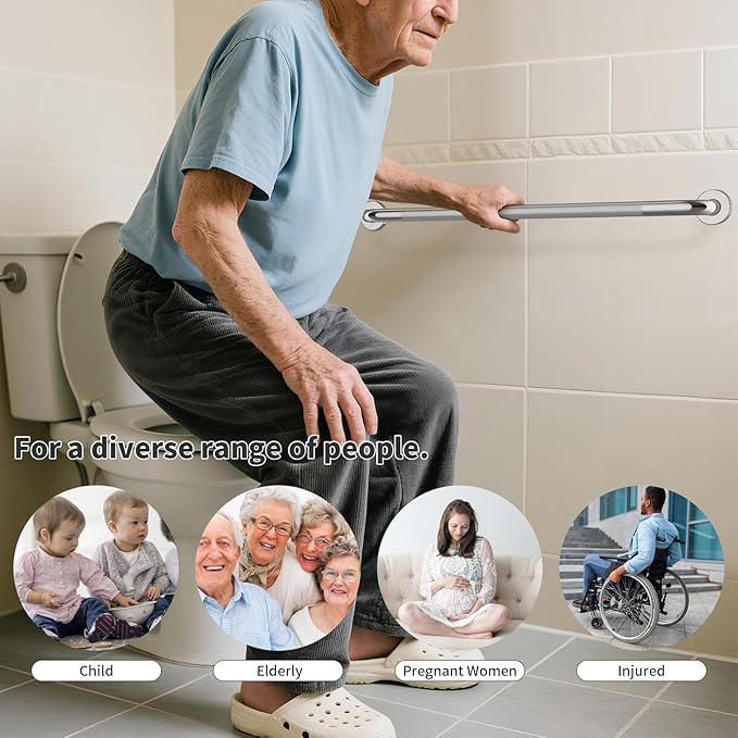 36 Inch Anti Slip Shower Grab Bar, Munzong Bathroom Grab Bar for Showers, Brushed Nickel Knurled Handicap Balance Bar,Safety Hand Rail Support Elderly Senior Assist Bath Handle