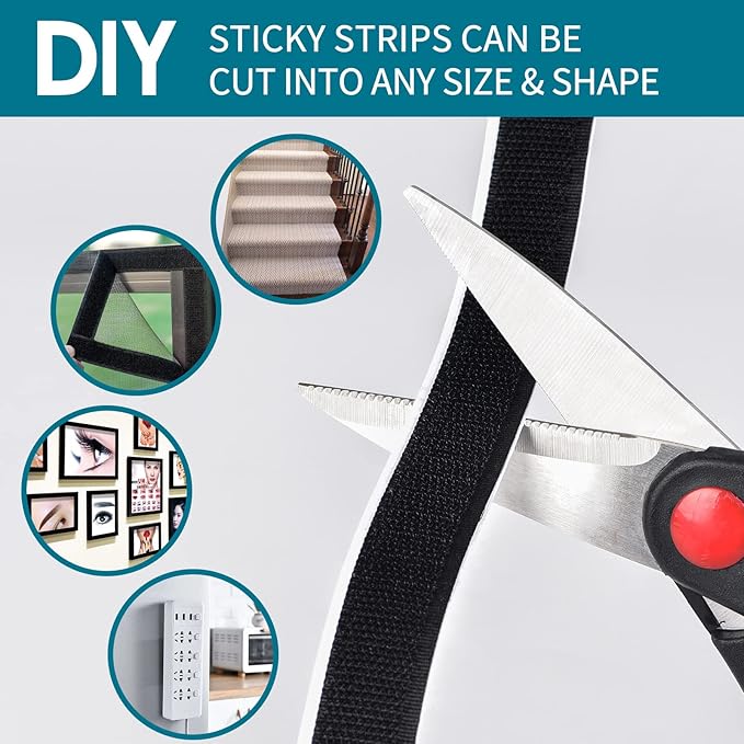2 Inch x 30 Feet Black Self Adhesive Hook and Loop Tape Sticky Back Fastening Roll, Nylon Self-Adhesive Heavy Duty Strips Fastener for Home Office School Car and Crafting Organization - Black