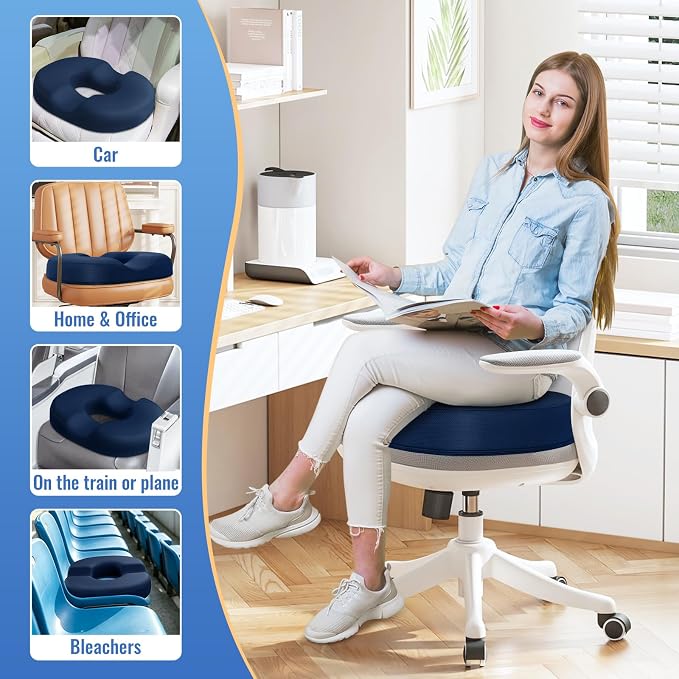CloudBliss Donut Pillow Stadium Seat Cushion for Tailbone Pain Relief and Hemorrhoids, Memory Foam Seat Chair Cushion, Portable Seat Cushions for Bleachers, Car, Home & Office