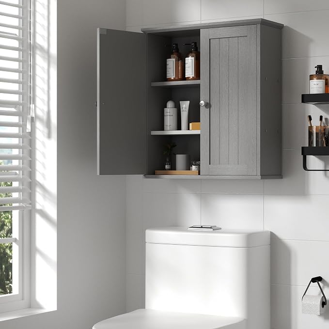 Shintenchi Bathroom Wall Medicine Cabinet with 2 Door, Bathroom Storage Organizer Over The Toilet,Space Saving Storage with 3-Tier Shelves,Gray