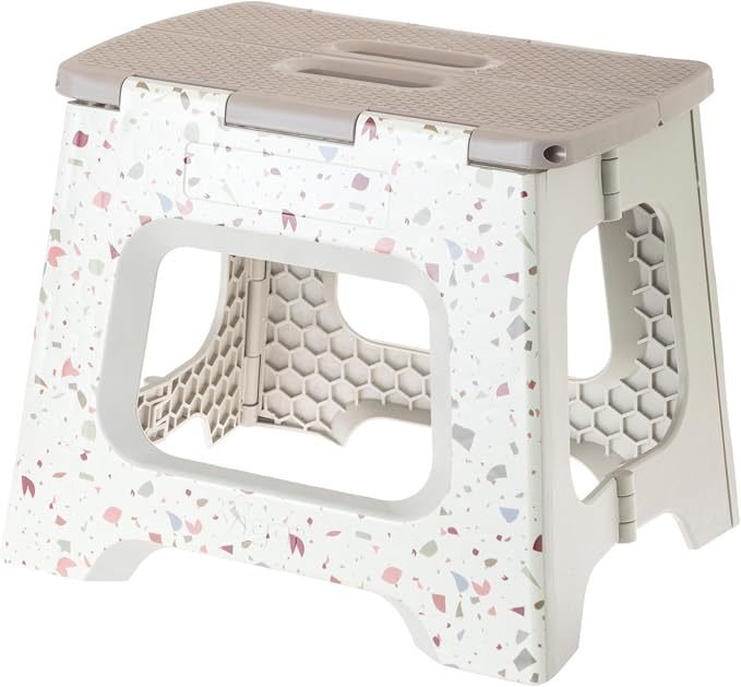 Vigar Compact Folding Step Stool - 10-1/2 Inch Foldable Step Stool for Adults, Lightweight Portable Stool with Handle, Non Slip Step Stool, Space Saving Stool up to 330 lb - Terrazzo Body