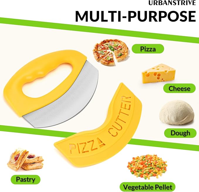 Urbanstrive Heavy Duty Stainless Steel Pizza Cutter with Cover, Super Sharp Blade Pizza Knife Pizza Cutter Rocker, Perfect Kitchen Gadgets for Pizza Cutting Home Essentials, Yellow