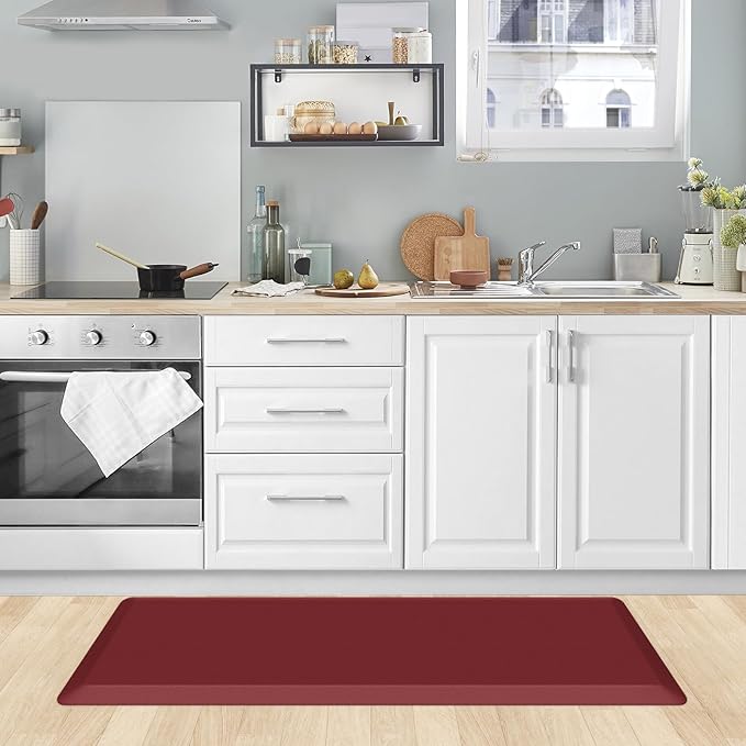 KitchenClouds Kitchen Mat Cushioned Anti Fatigue Kitchen Rug 0.8inch Water Resistant Non Slip Kitchen Rugs and Mats Standing Desk Mat Comfort Floor Mats for Kitchen Sink Office (17.3"x39",Red)