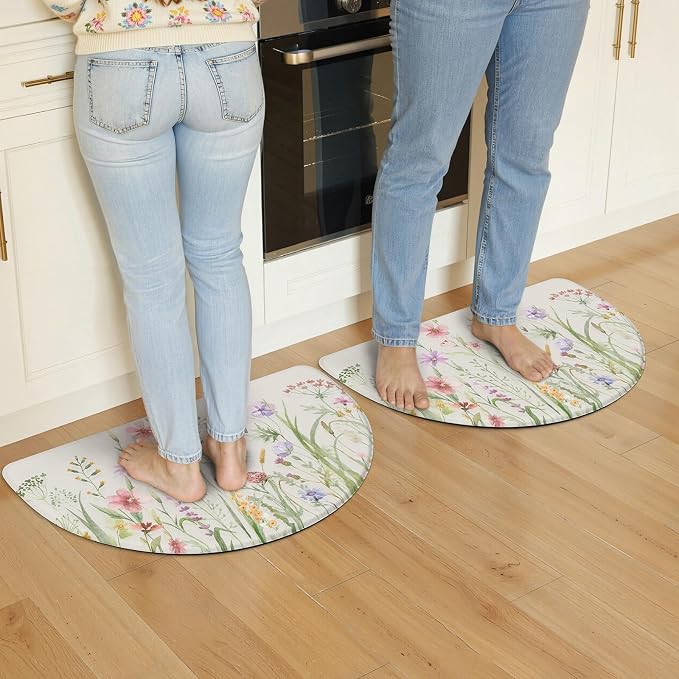 KIMODE Anti Fatigue Kitchen Mats for Floor, Half Moon Kitchen Rugs Sets of 2, 18"x28" Farmhouse Rugs for Kitchen Floor, Standing Desk Mats, Memory Foam Kitchen Floor Mats for Laundry Office Sink