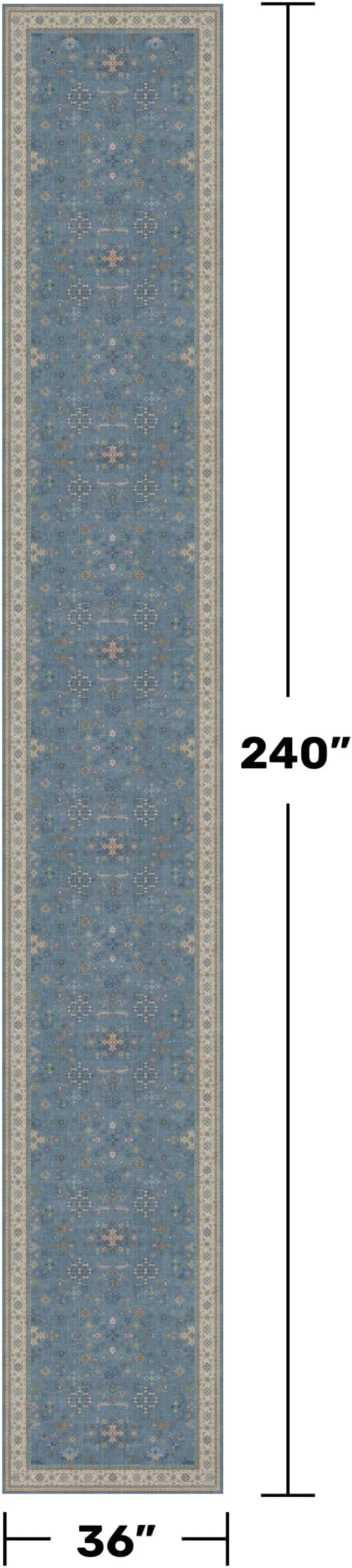 Hazo Haus Blue Boho 3x20 Extra Long Hallway Runner Rug - Non Slip Waterproof Kitchen Floor Mat - Modern Eclectic Floral Design Décor