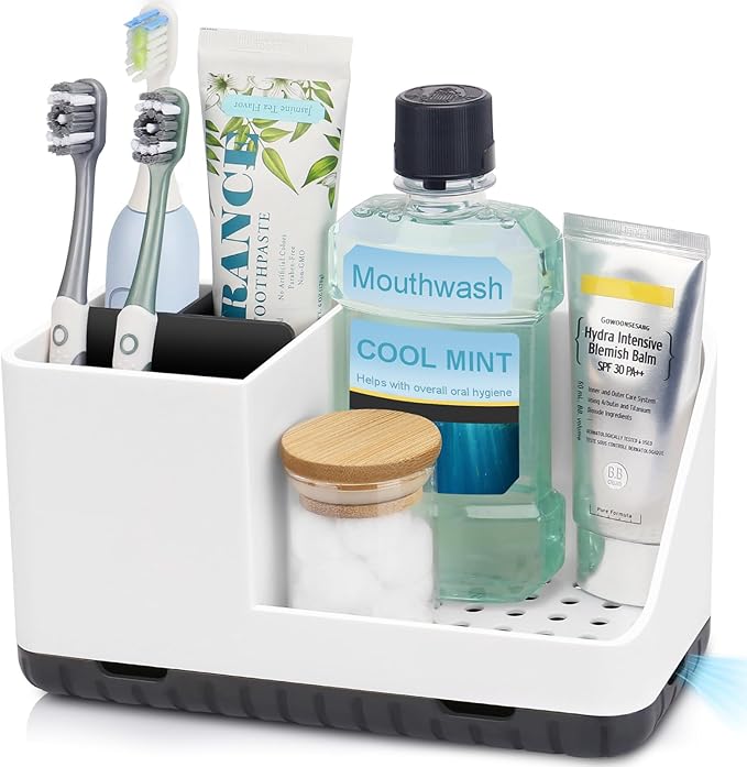 PARKMANI Bathroom Counter Organizer, Bathroom Organizers and Storage, Detachable Toothbrush Holders for Bathroom Vanity Sink Organizer (White)