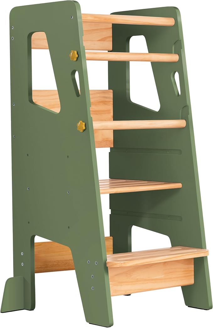 OCODILE Toddler Standing Tower - Adjustable Height Toddler Kitchen Stool Helper - Ideal Kids Kitchen Step Stool for Learning New Skills - Extra Secure with Safety Feet - Green