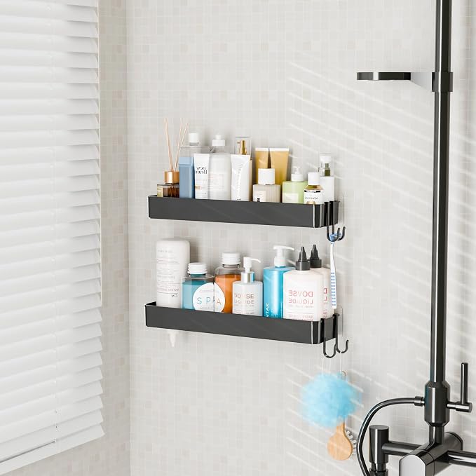 Yieach 2 Pack Black in Shower Organizers,Adhesive Shower Caddy,No Rust Acrylic Shower Shelves & Storage Rack,Plastic Bathroom Shelves,Bathtub Storage Organizer,Shampoo,Conditioner Holder for Washroom