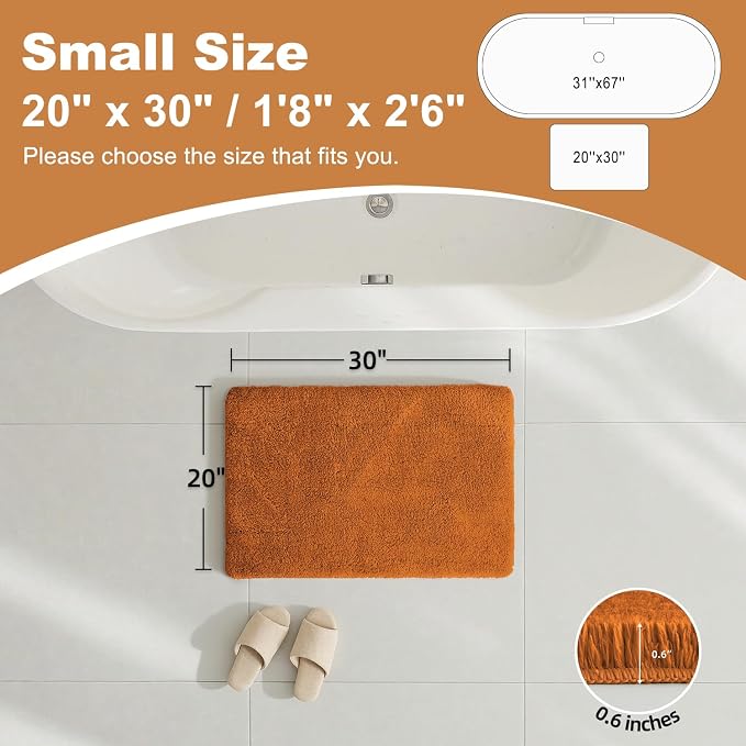 TYUU Orange Bathroom Rugs, Ultra Soft Bath Rugs Non Slip Washable, Super Absorbent Quick Dry Bath Mat with Rubber Backing for Bathroom Floor, Shower, or Sink, Orange 20" x 30"