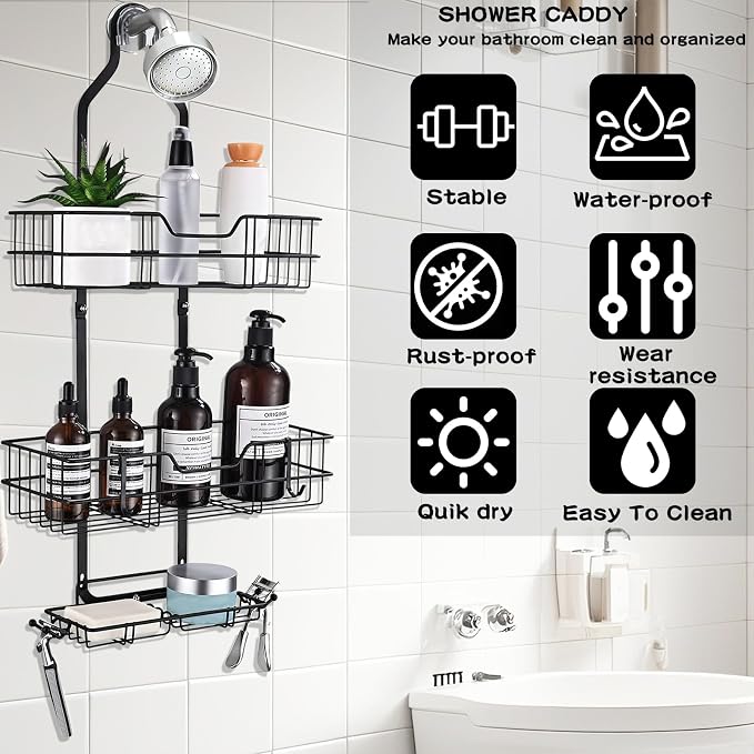 anyshwu Shower Caddy Hanging, White, Plastic, Unisex, 13 Inches Deep x 6 Inches Wide x 4 Inches High, Hanging Mount, Quick Dry, For Showers