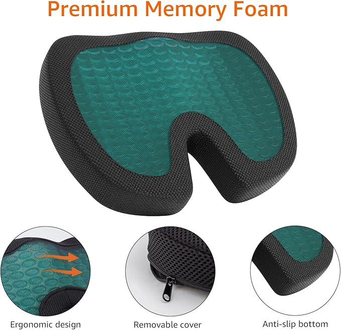 Amazon Basics Comfortable Seat Cushion for Office Chairs, Gel Enhanced Memory Foam, Non-Slip, Cooling Support for Long Sitting, Black