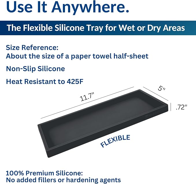 Spacewiser Countertop and Vanity Tray - 2 PC Large 11.7" Silicone Bathroom Trays, Counter Organizer, Dish Soap Sponge Holder Kitchen Sink Tray Organizer, Sink Caddy Toothbrush Key Kitchen Soap Trays