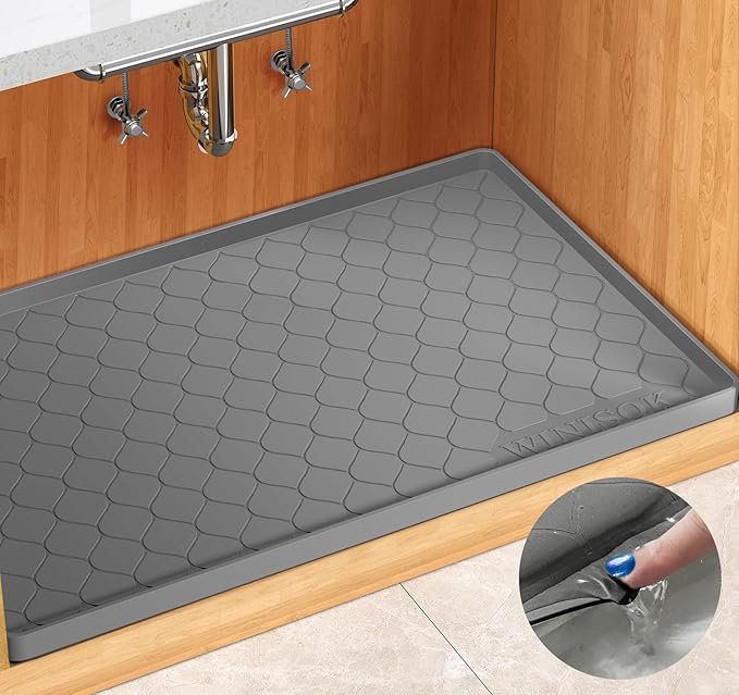 Winisok Silicone Under Sink Mat 31" x 22", kitchen Essentials and Gadgets, Shelf liner and Cabinet Protector, Home Organizers and Storage, Waterproof Bathroom Tray