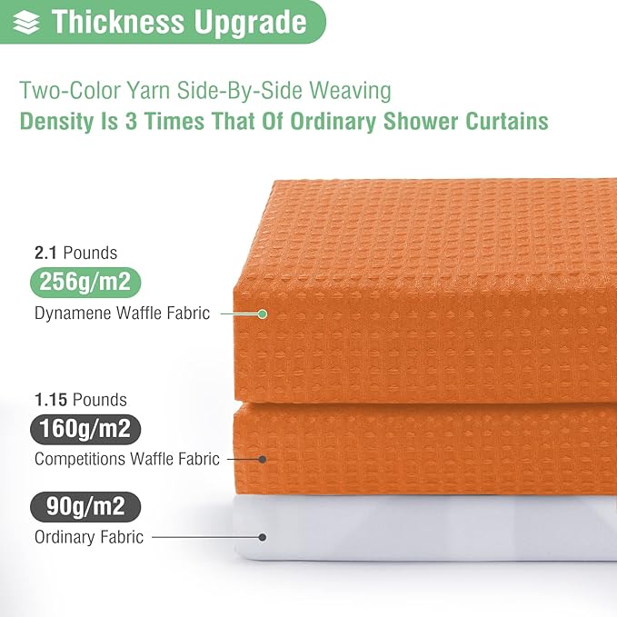 Dynamene Stall Fabric Shower Curtain - 36x72 Waffle Weave Weighted Cloth Shower Curtains for Bathroom, Neutral Heavy Duty Hotel Spa Luxury Bath Curtain Set with 6 Plastic Hooks, Burnt Orange