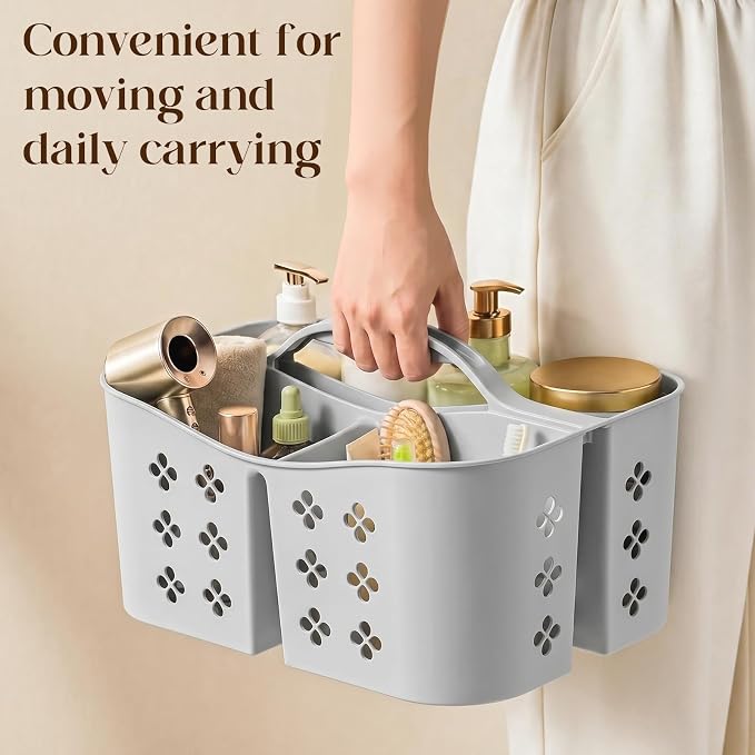 Portable Shower Caddy with Handle, Large Capacity Shower Basket Organizer, Quick-Drain Bathroom Storage Tote, Durable Plastic Shower Organizer for College Dorm, Beach, Gym, Travel Essentials, Grey