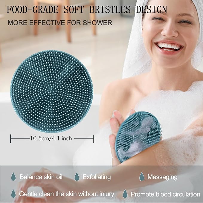 INNERNEED Food-Grade Soft Silicone Body Scrubber Shower Brush Handheld Cleansing Skin Brush, Gentle Exfoliating and Lather Well (Pack of 3)