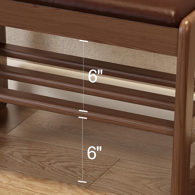 AQIMUELE Shoe Rack Bench,2 Tiers Shoe Bench with Storage with Flip-Top,Wood Shoe Rack for Entryway,Hallway（Dark Walnut Upholstered Seat,11.8" D x 23.62" W x 15.7" H）