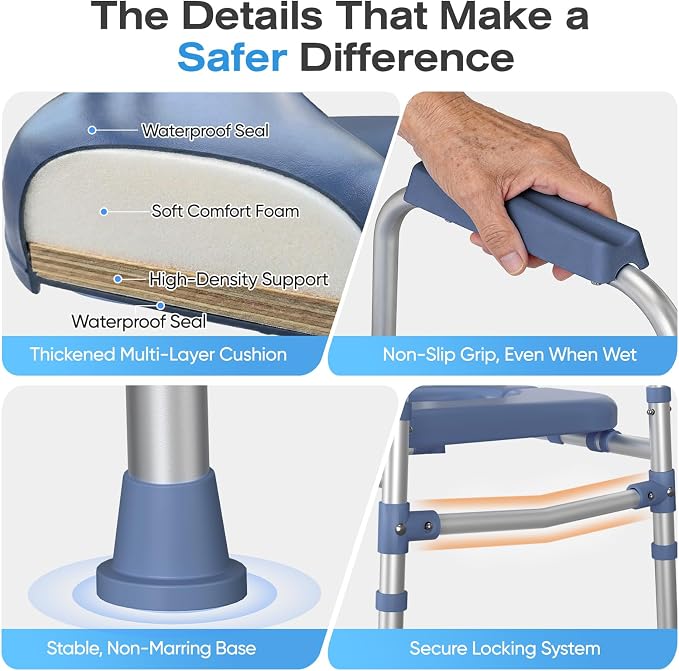 FSA/HSA Padded Toilet Seat Riser for Seniors, Heavy Duty Raised Toilet Seat with Handles Adjustable Standalone Toilet Safety Frame, Elderly Assistance Products for Bariatric, Pregnant, Surgery