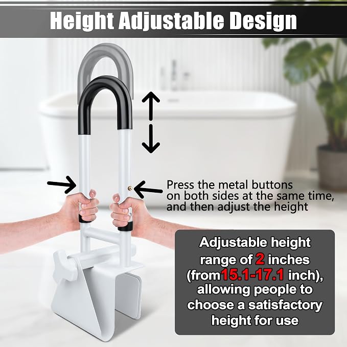 Windspeed Height Adjustable Bathtub Safety Grab Bar for Seniors Bathtub Rails Handles Shower Grab Bars for Elderly, Disabled, Assistance Getting in and Out of Tub, Fits 3.1 to 6.7 Inch Tub Walls