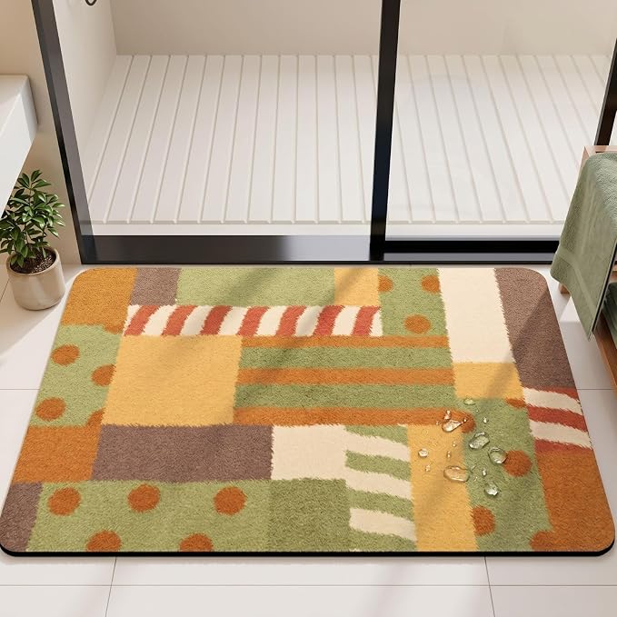 Non Slip Bath Mat Cut to Any Size – Ultra Thin Bathroom Rugs Fit Under Door, 24”x36” Quick Dry Absorbent Washable Rubber Backing Mat Rug for Bath Floor, Entryway, Kitchen, Sink