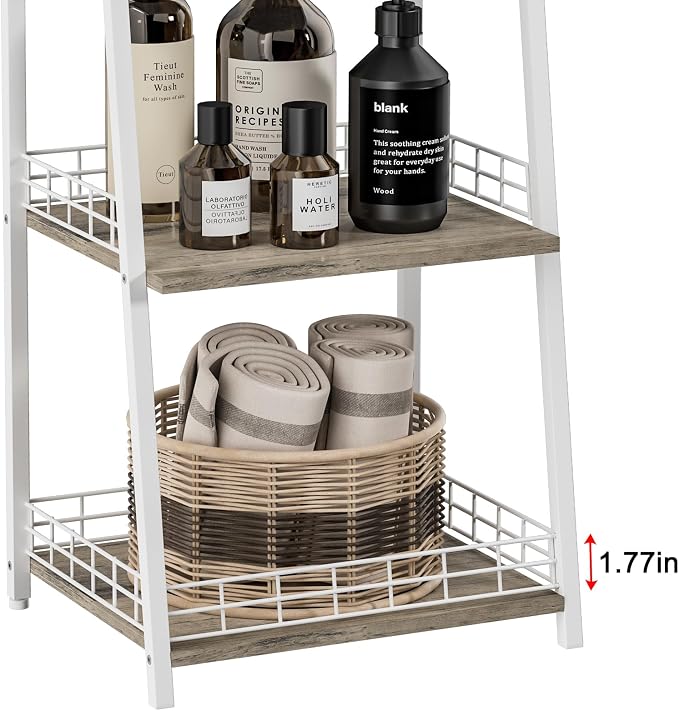 keomaisyto 3-Tier Small Bathroom Shelves with Drawer, Floor Storage Shelf, Small Bathroom Stand Rack, Freestanding Ladder Shelf for Living Room Bedroom, White