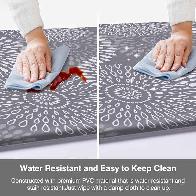 LuxStep Kitchen Mat Cushioned Rugs Anti-Fatigue Mats for Kitchen Floor,Waterproof Non-Slip Mats and Rugs Set for Office,Floor,Laundry 17.3"×30"+17.3"×70",Grey