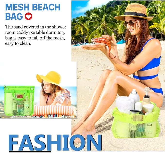 Portable Mesh Shower Caddy Tote, Quick Dry Tote Bag Mesh Beach Bags for Women, Hanging Toiletry and Bath Organizer for Travel Swimming Sports Gym Camp Shopping College Dorms (2pcs,Green-Yellow)