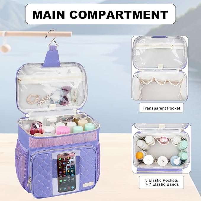 Portable Shower Caddy College Dorm Essentials (Full Size Bottle Compatible), Toiletry Bag for Women Men, Hanging Makeup Organizer Bag for Travel,Gym & Camping,Purple