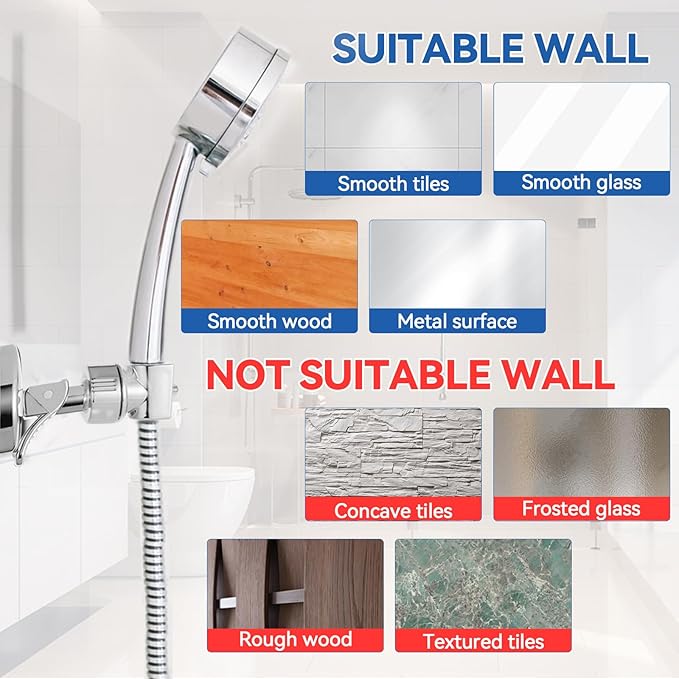 Adjustable Shower Head Holder, Bathroom Suction Cup Bracket for Handheld Shower, Removable Wall Mount (Silver-2)