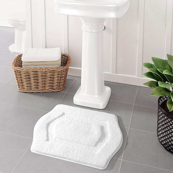 Bathroom Rug Mat, Extra Soft Absorbent Washable Bath Rug, Non-Slip Bath Mats for Bathroom, Tub and Shower, White, 18×24