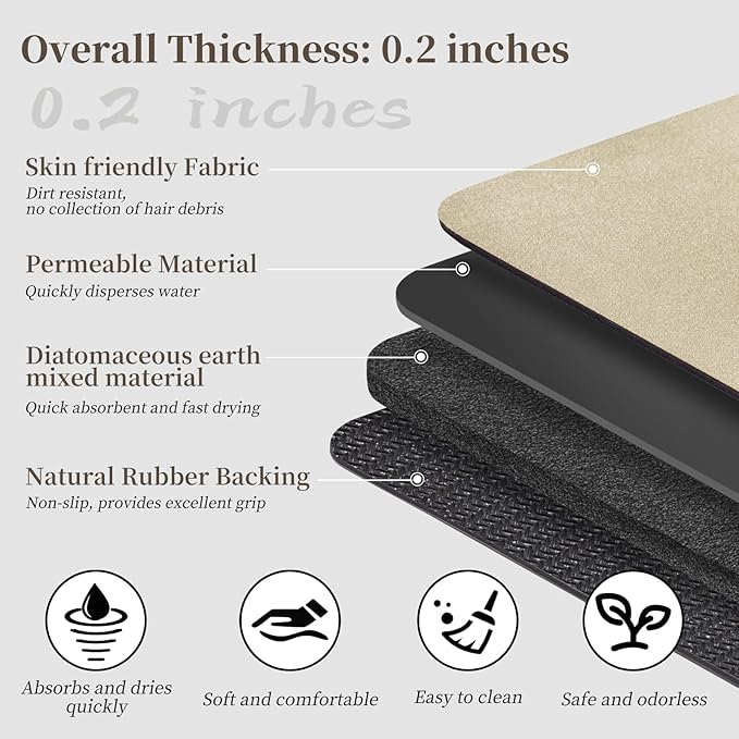 Quick Dry Super Absorbent Bathroom Mat Set 2 Piece - Diatomaceous Earth Bath Rug With Rubber Backing Non-Slip for Shower Floor, 47x17 + 24x17, Beige