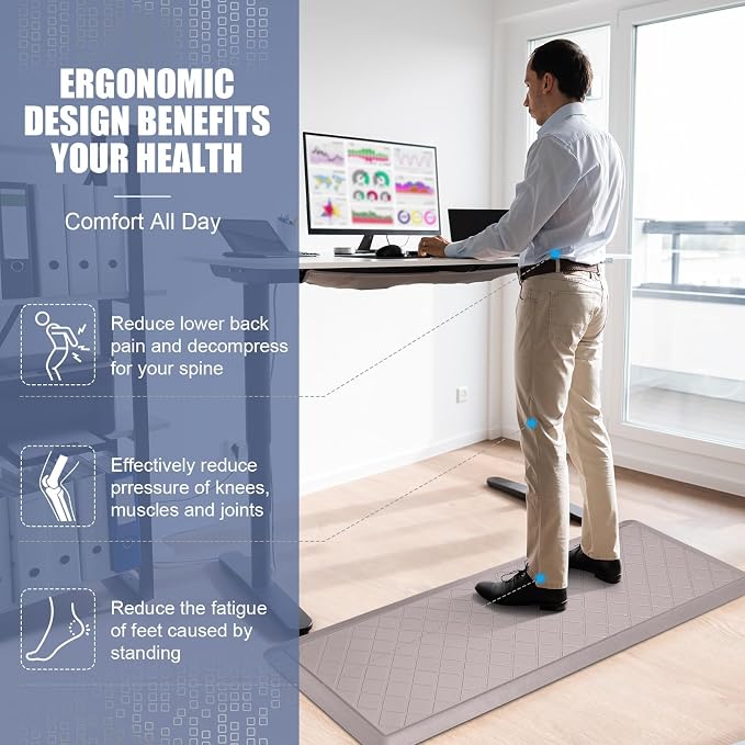 Cushioned Kitchen Mat 2 PCS, Anti Fatigue Kitchen Rugs, Heavy Duty Non-Skid, Ergonomic Comfort Foam Kitchen Floor Mat for Home, Office, Sink, Laundry, Khaki