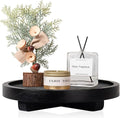 Round Decorative Tray Wood Bathroom Counter Organizer Farmhouse Kitchen Decor Wooden Riser for Soap Dish, Perfume, Candle, Sponge, 8" - Black