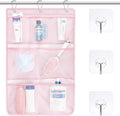 F-color Cruise Essentials 2026 - Mesh Shower Organizer Hanging with 7 Pockets for RV Gym Camping, Quick-Dry Portable Toiletry Bag with Metal Hooks for Bathroom Travel Toiletries, Pink
