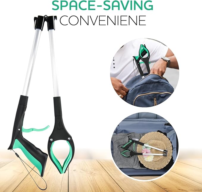 Grabber Reacher Tool,32 Inch Extra Long Foldable Pick Up Stick with Strong Grip Magnetic,360°Rotating Anti-Slip Jaw,Trash Claw Grabber Tool,Trash Picker Tool for Outdoor & Indoor (Green)